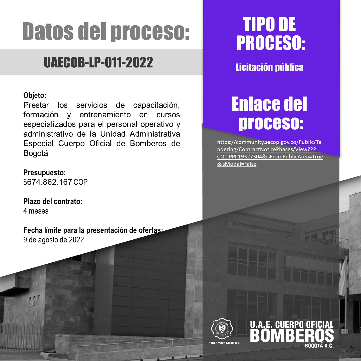 Licitación pública UAECOB-LP-011-2022